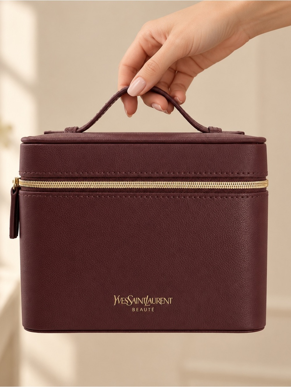 Yves Saint Laurent Beauté Burgundy Vanity Cosmetic Train Case